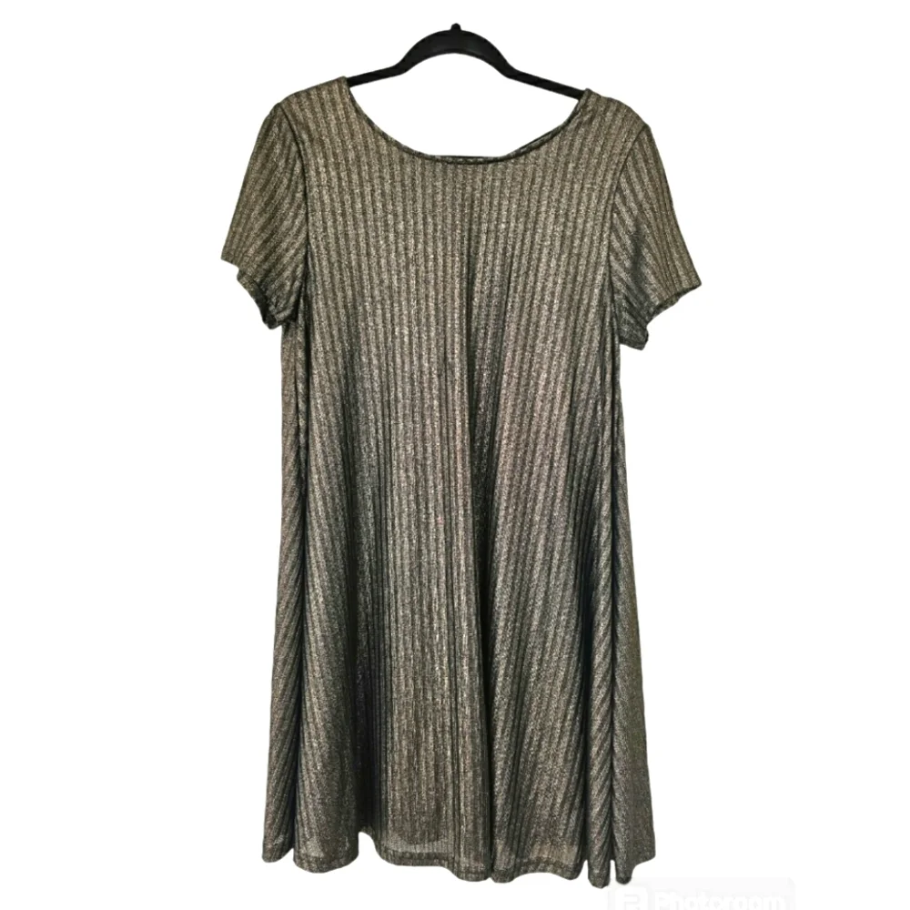 She + Sky Bronze Metallic Gold Brown Ribbed Swing Strappy Back Dress Size Large - Picture 2 of 11